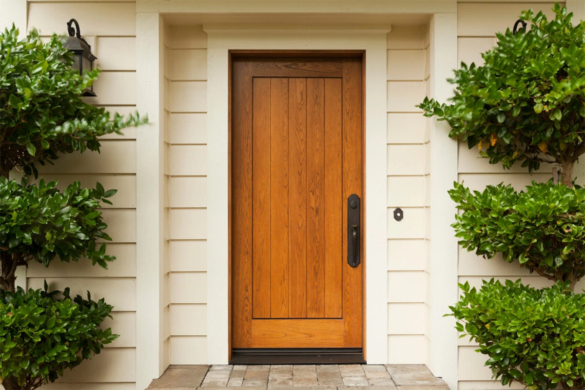 wooden front door | sister siding