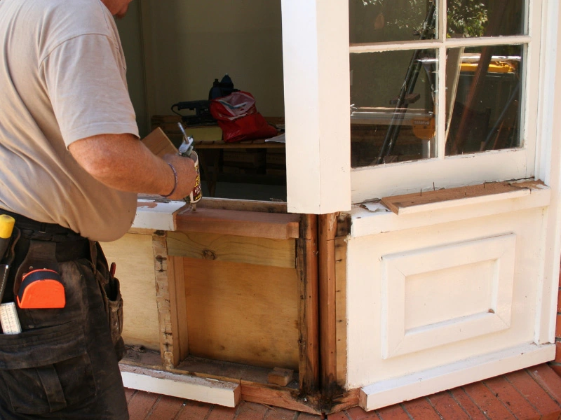 man-repairing-dry-rotted-section-of-a-home-below-a-window-frame